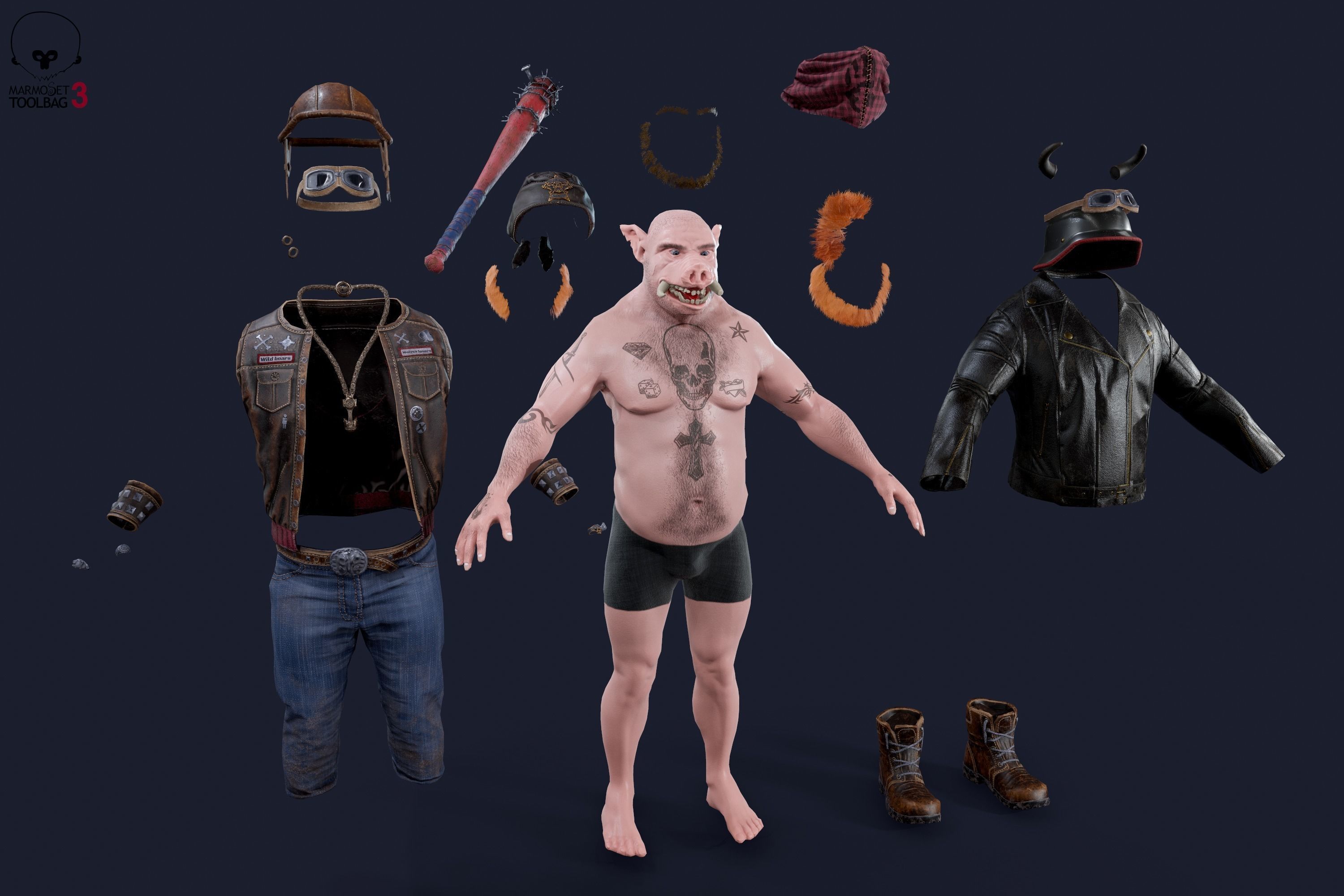 Boar Baiker Low-poly 3D model_35