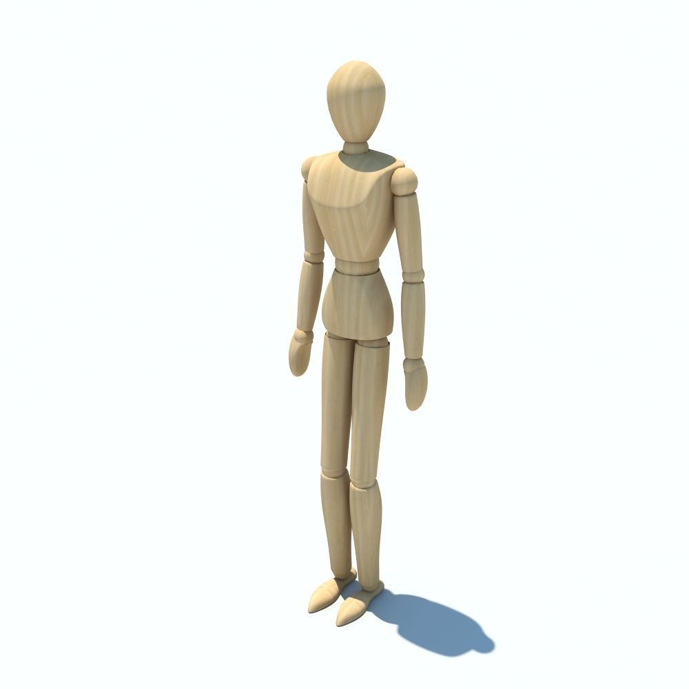 3D Wooden Figure Rigged 3D model_1