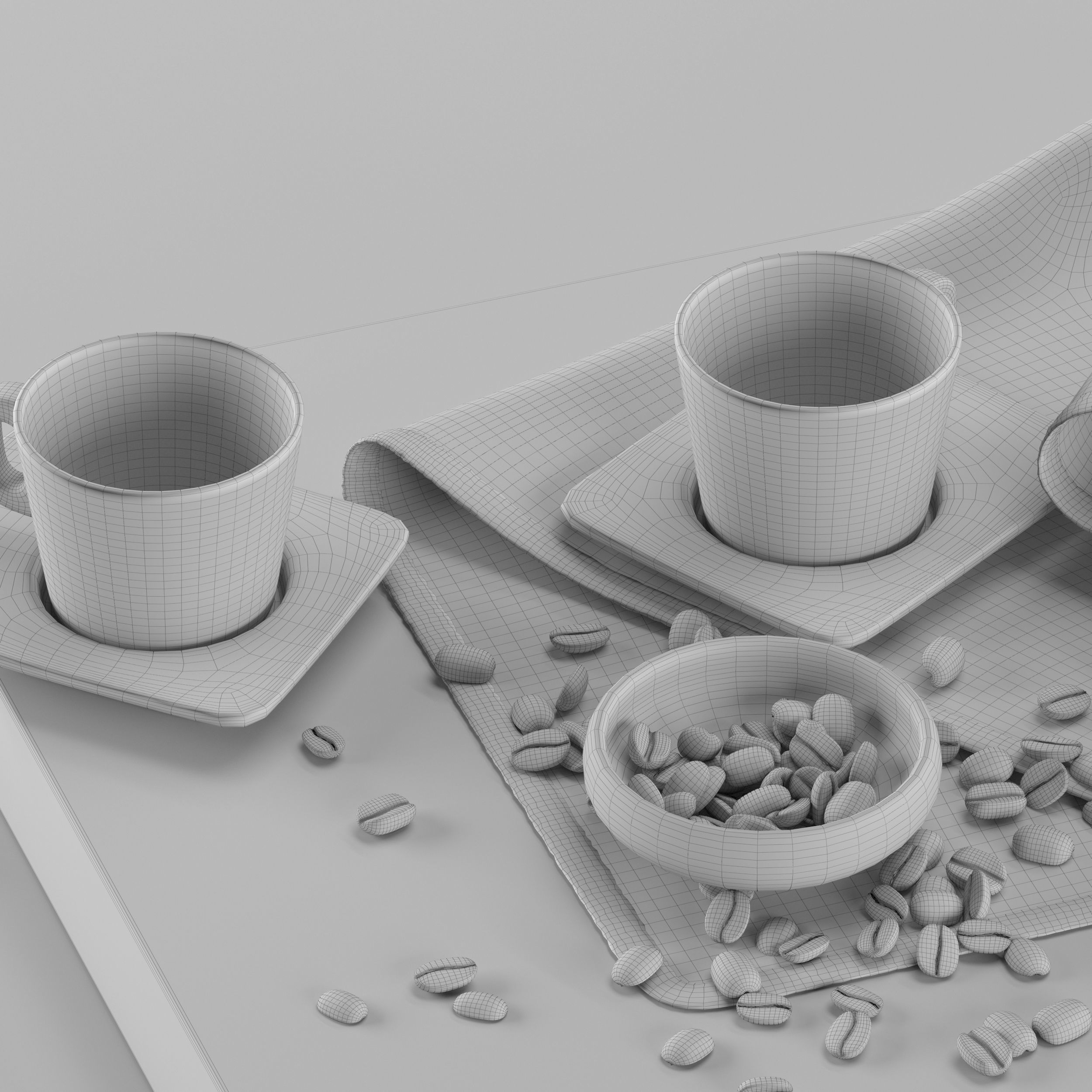 Chemex coffee maker and cups on wooden tray 3D model_25