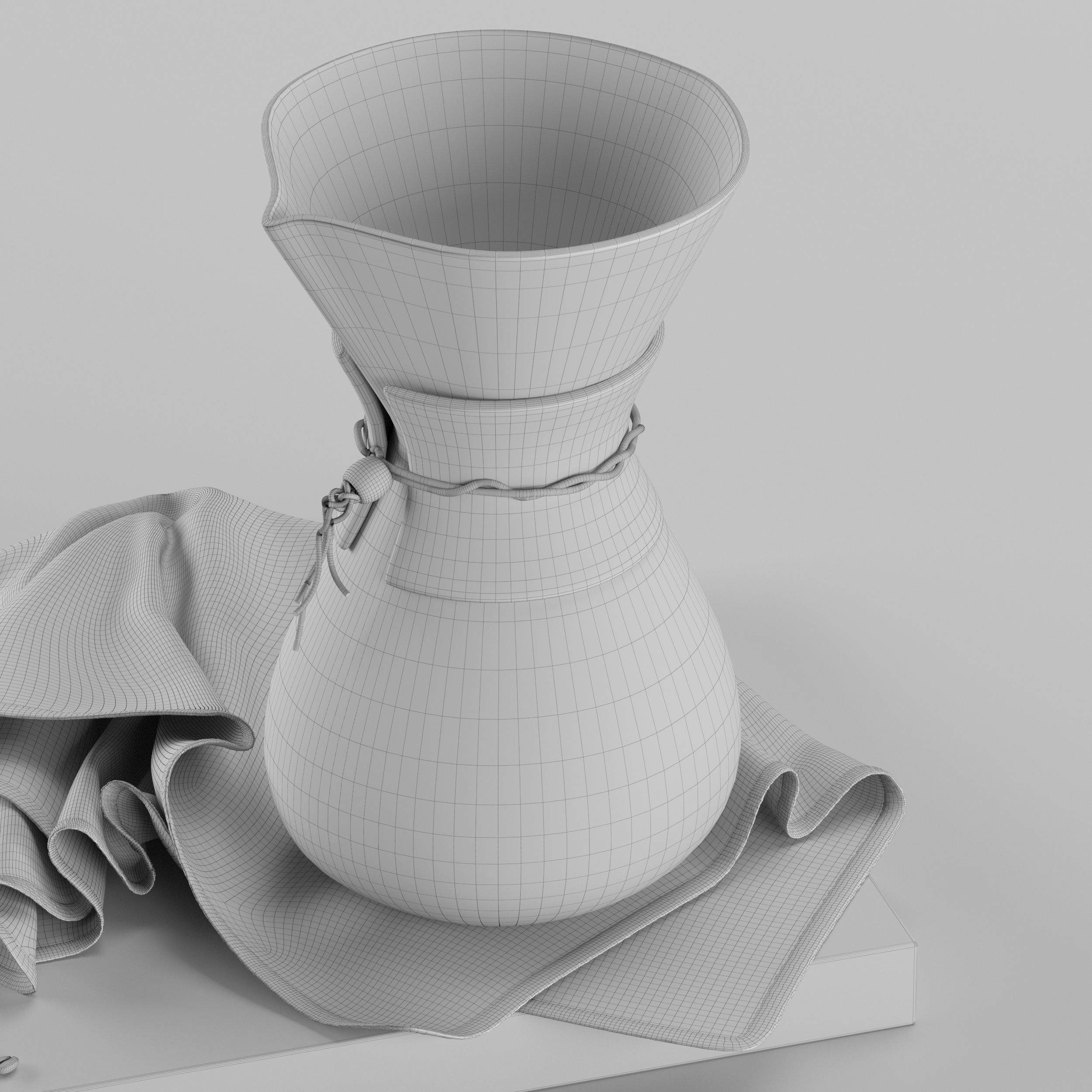 Chemex coffee maker and cups on wooden tray 3D model_26