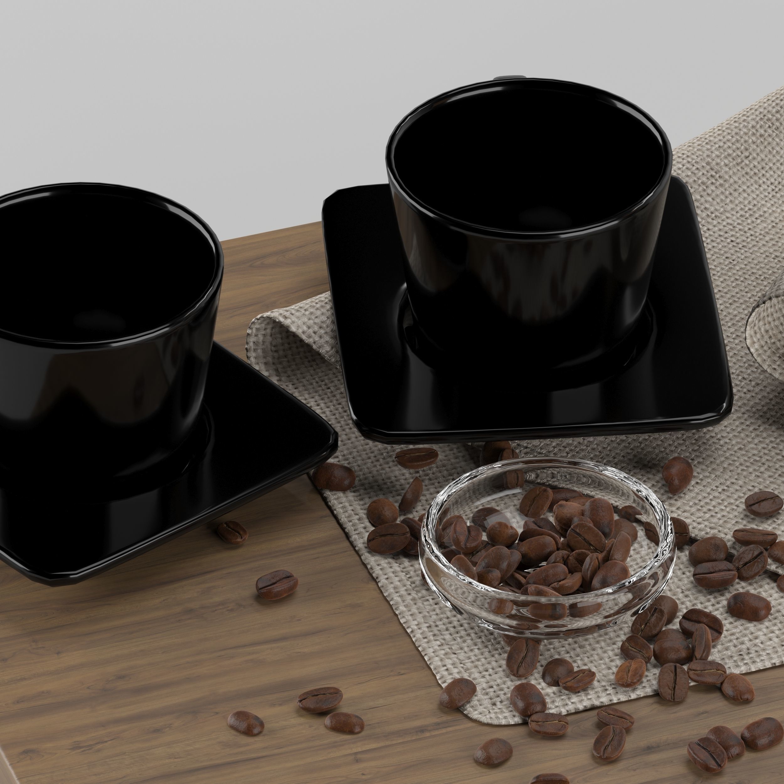 Chemex coffee maker and cups on wooden tray 3D model_6