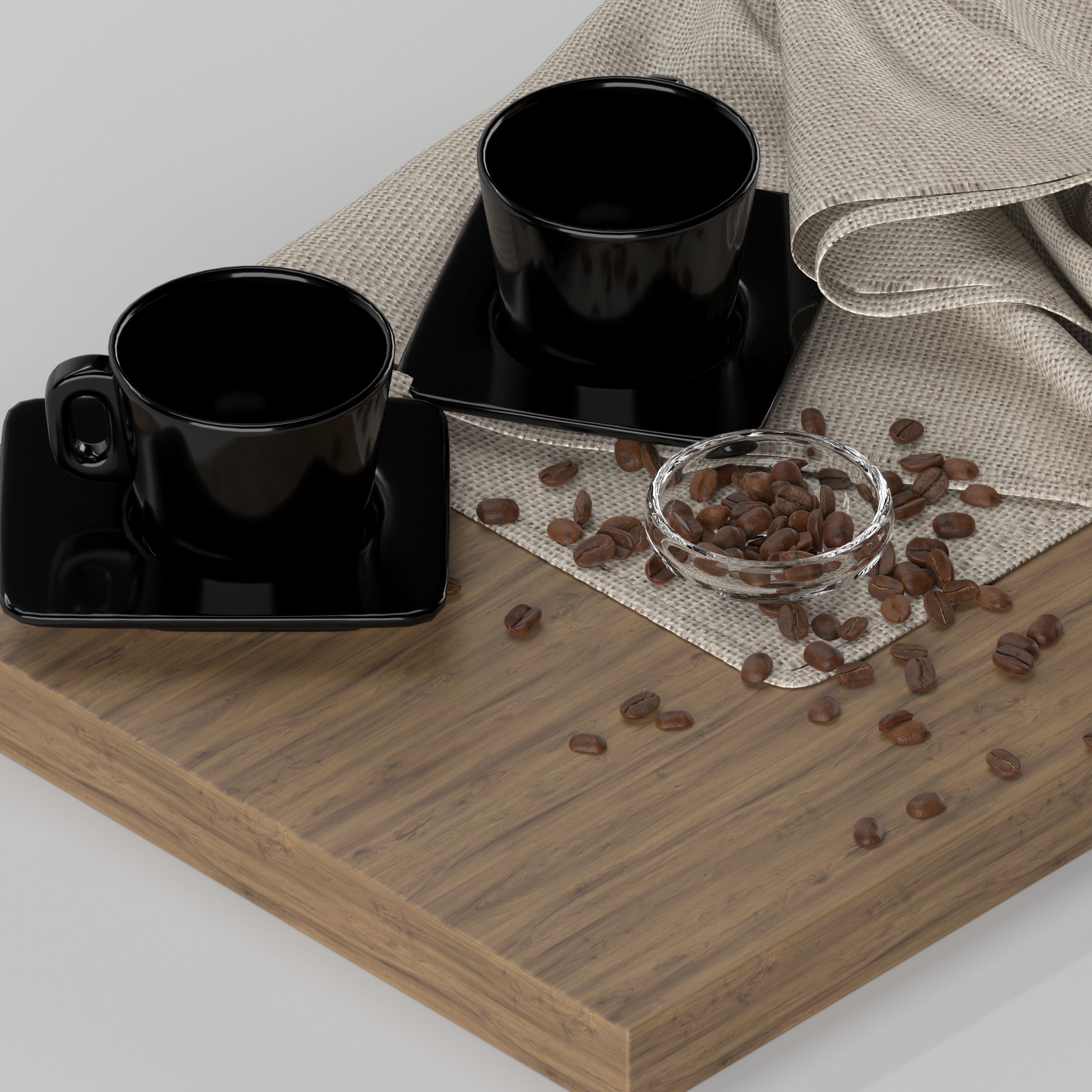Chemex coffee maker and cups on wooden tray 3D model_21