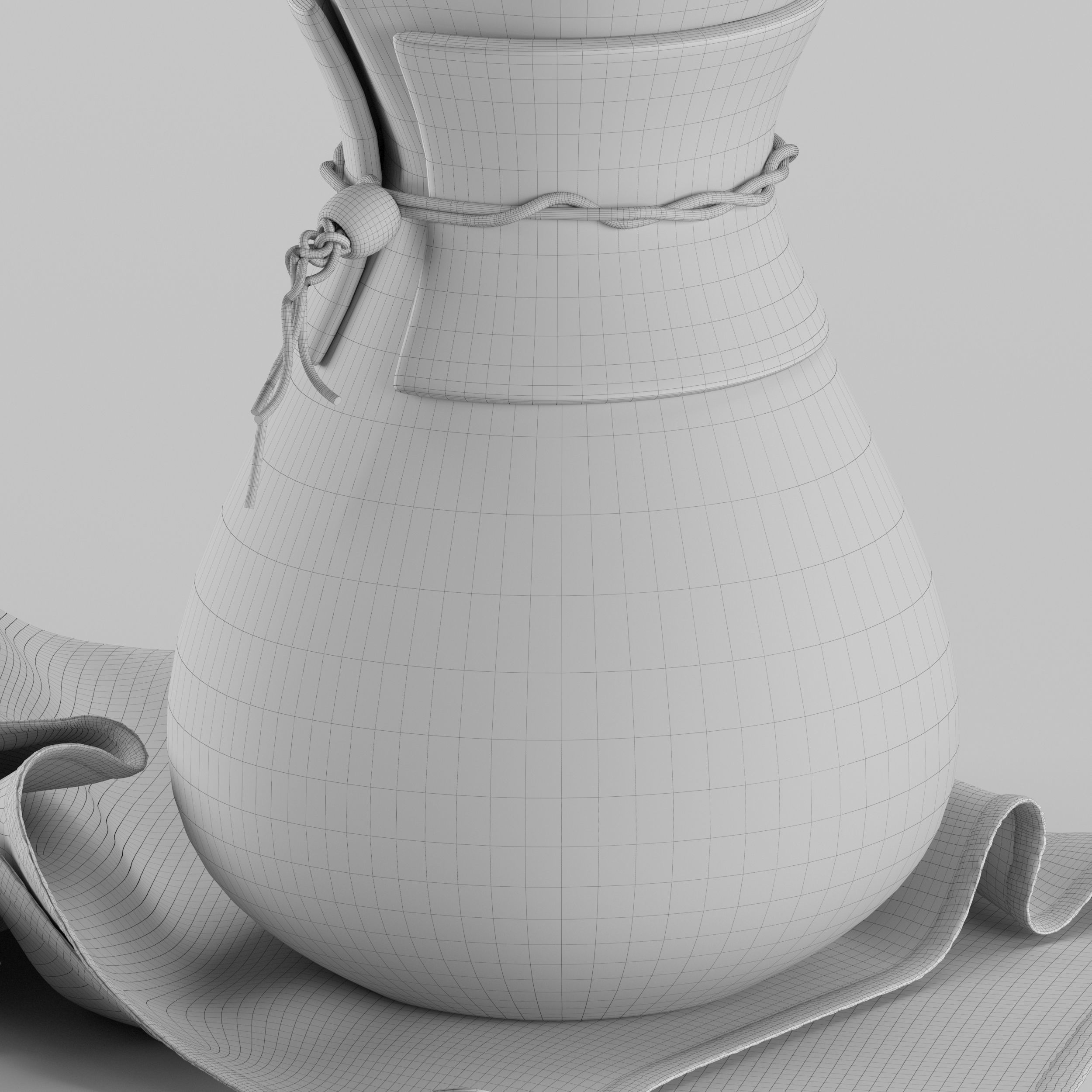 Chemex coffee maker and cups on wooden tray 3D model_31