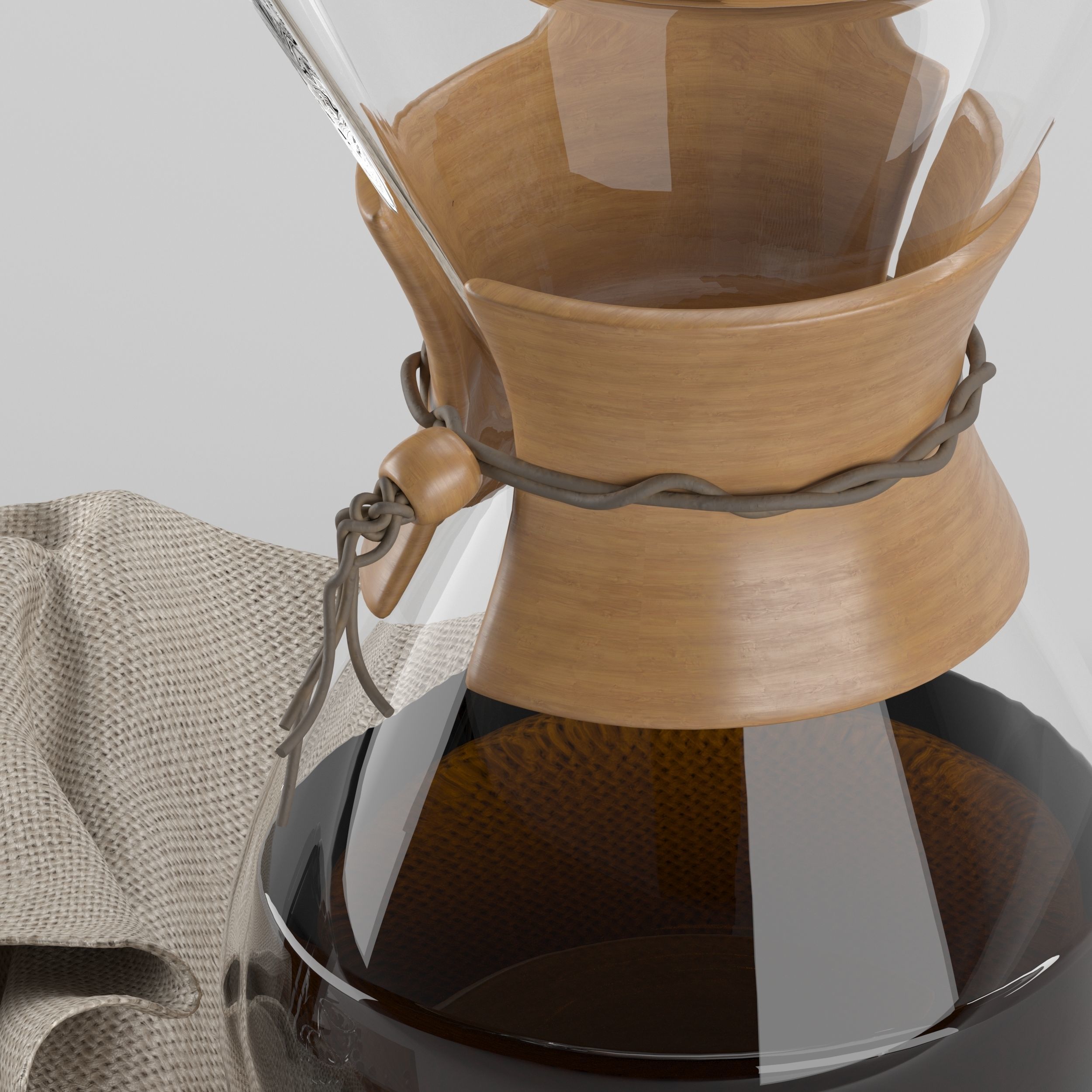 Chemex coffee maker and cups on wooden tray 3D model_10