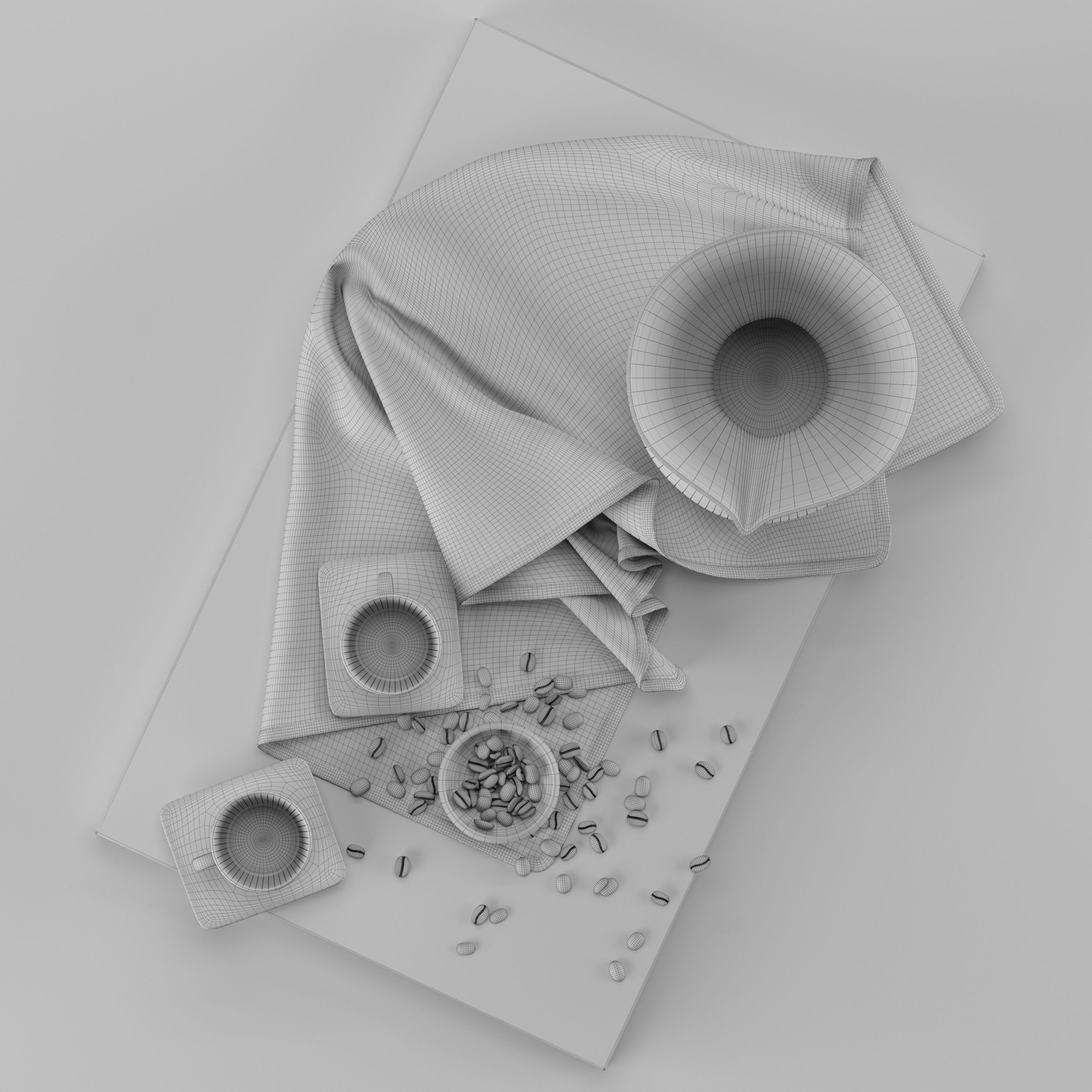 Chemex coffee maker and cups on wooden tray 3D model_27