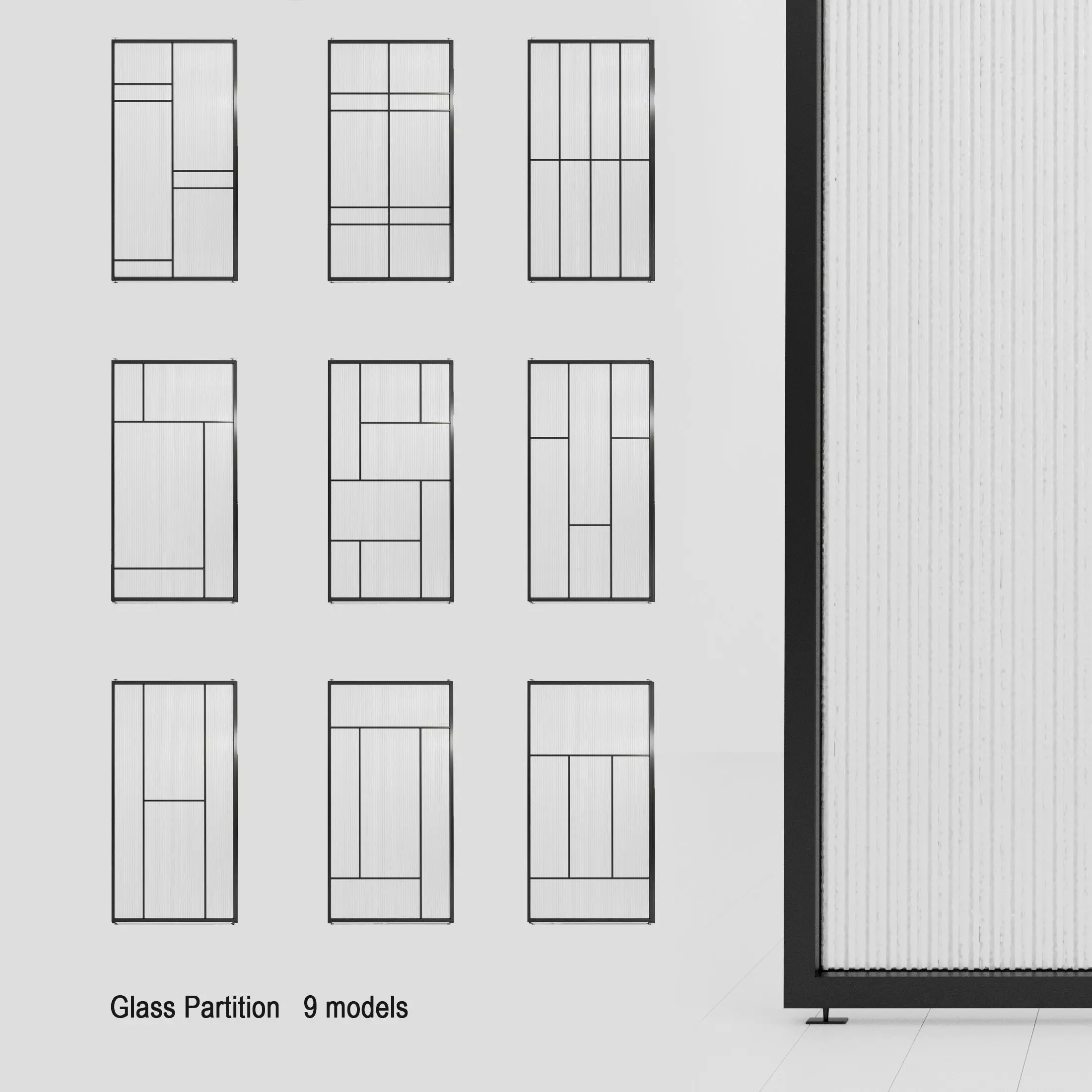 2 Glass partition door Set  9 partition models 3D Model Collection_0
