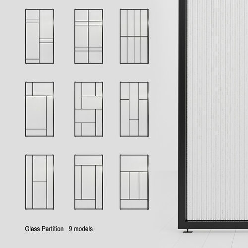 2 Glass partition door Set  9 partition models 3D Model Collection