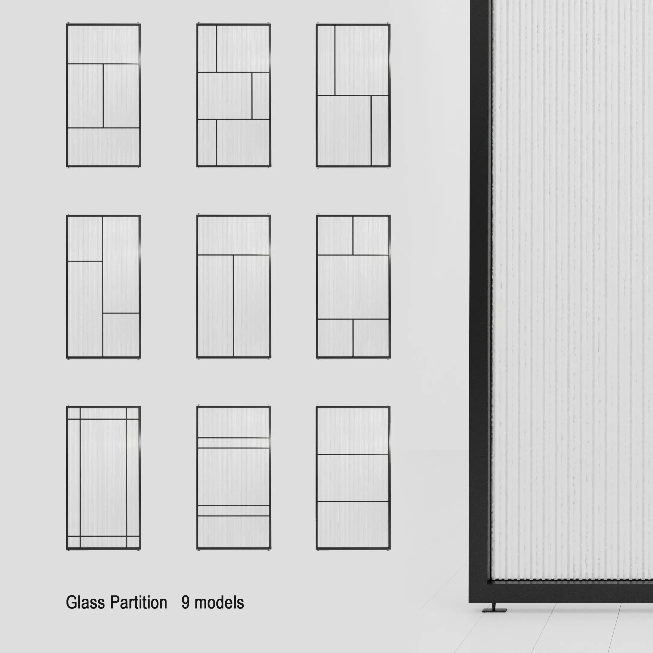 3 Glass partition door Set  9 partition models 3D Model Collection_0