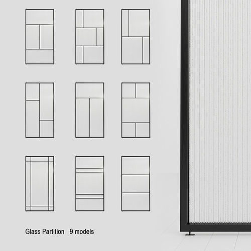 3 Glass partition door Set  9 partition models 3D Model Collection