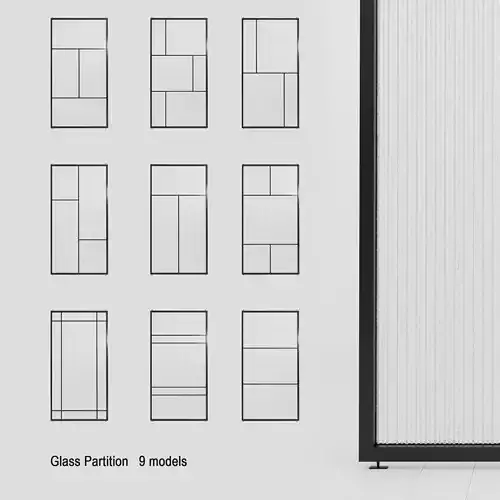 3 Glass partition door Set  9 partition models 3D Model Collection