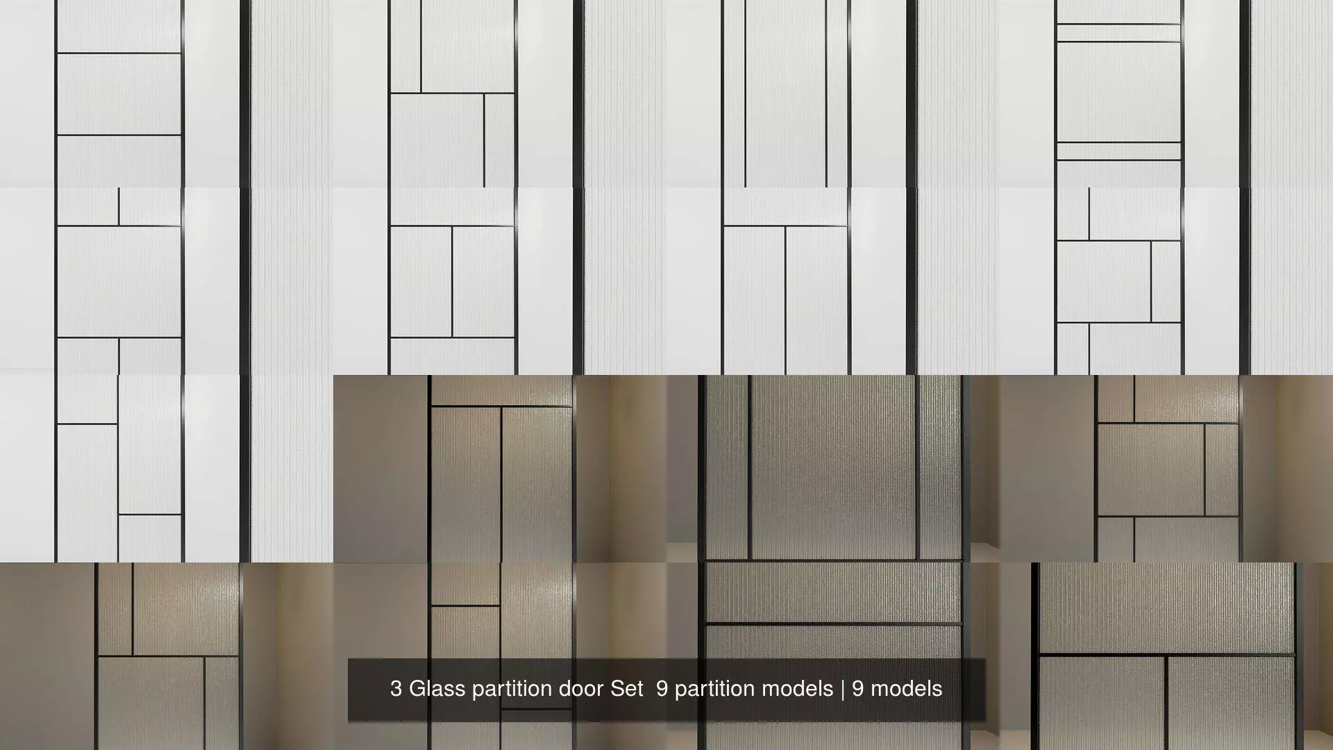 3 Glass partition door Set  9 partition models 3D Model Collection_1