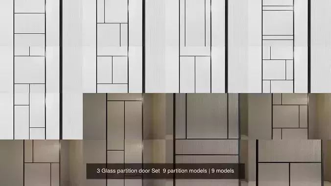 3 Glass partition door Set  9 partition models