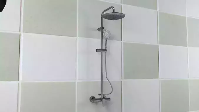 Zimmerman shower head on tiled wall
