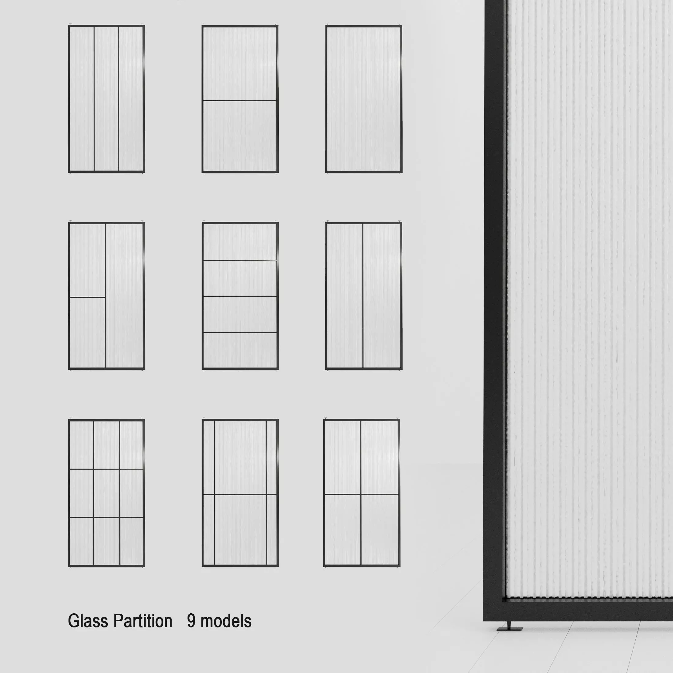 4 Glass partition door Set  9 partition models 3D Model Collection_0