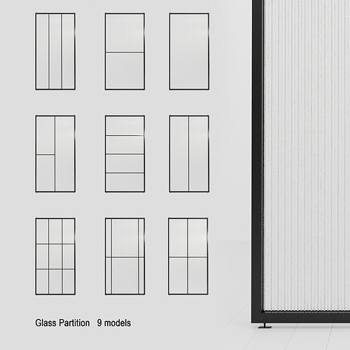 4 Glass partition door Set  9 partition models 3D Model Collection