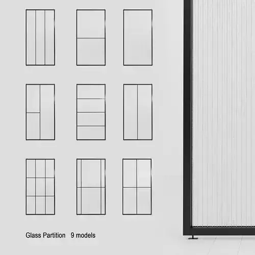 4 Glass partition door Set  9 partition models 3D Model Collection