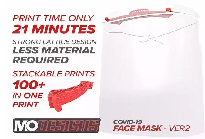 Covid-19 Face Shield Version 2 - Print in just 21 minutes Free 3D print model