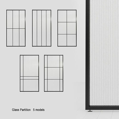 5 Glass partition door Set  9 partition models 3D Model Collection