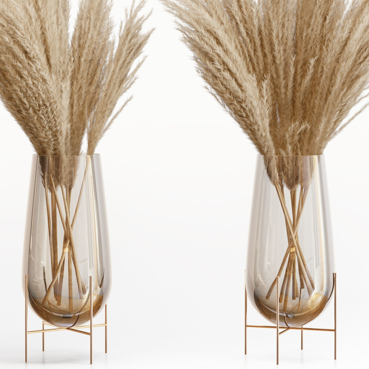 Big dried flower pampas grass in glass vase 5 3D model_4