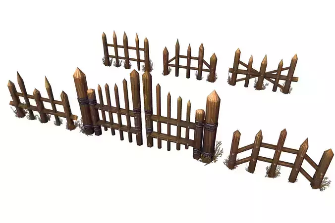 Wooden Fence Set 01 - Low Poly Hand Painted Low-poly 3D model