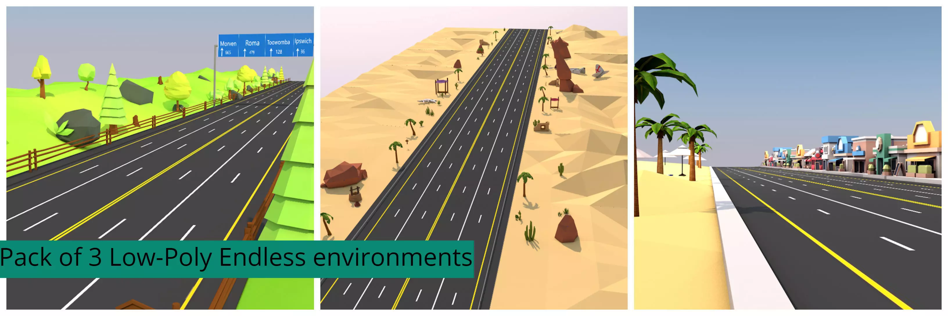 Stylized Endless  Racing Game Environments  Low-poly 3D model_0