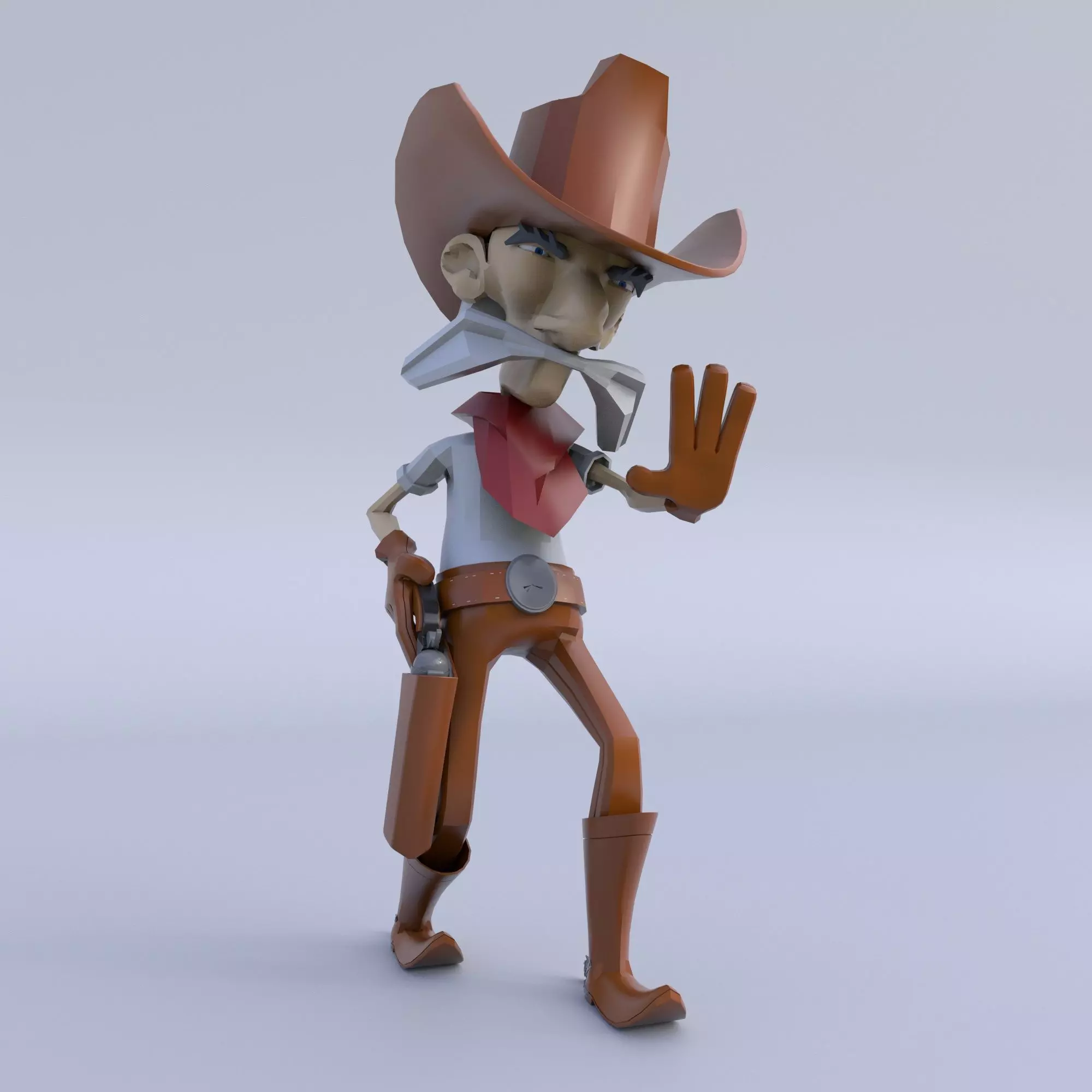 Cartoon Old Cowboy Character Low-poly 3D model_0