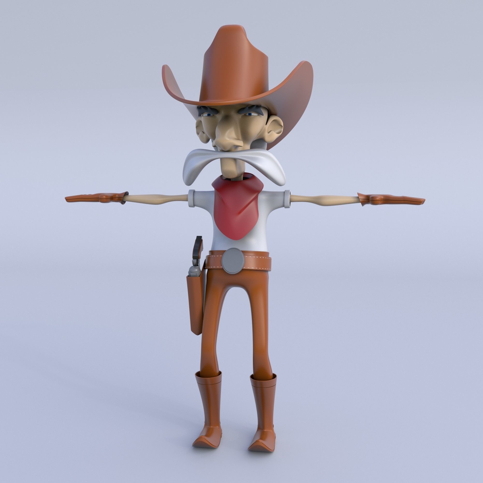 Cartoon Old Cowboy Character Low-poly 3D model_1