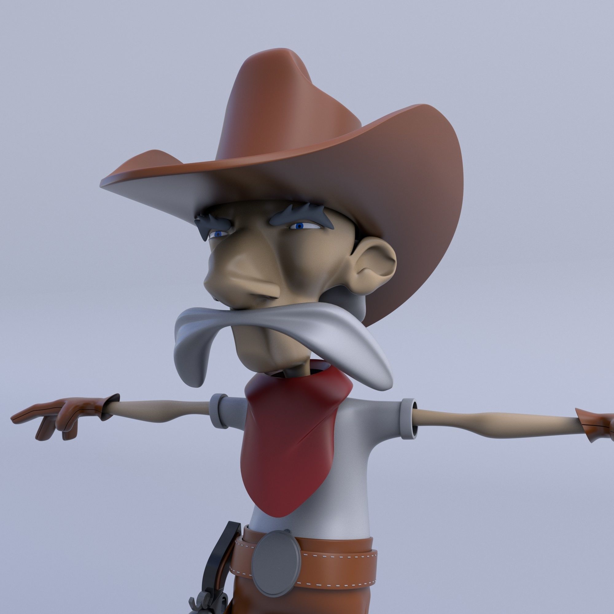 Cartoon Old Cowboy Character Low-poly 3D model_2