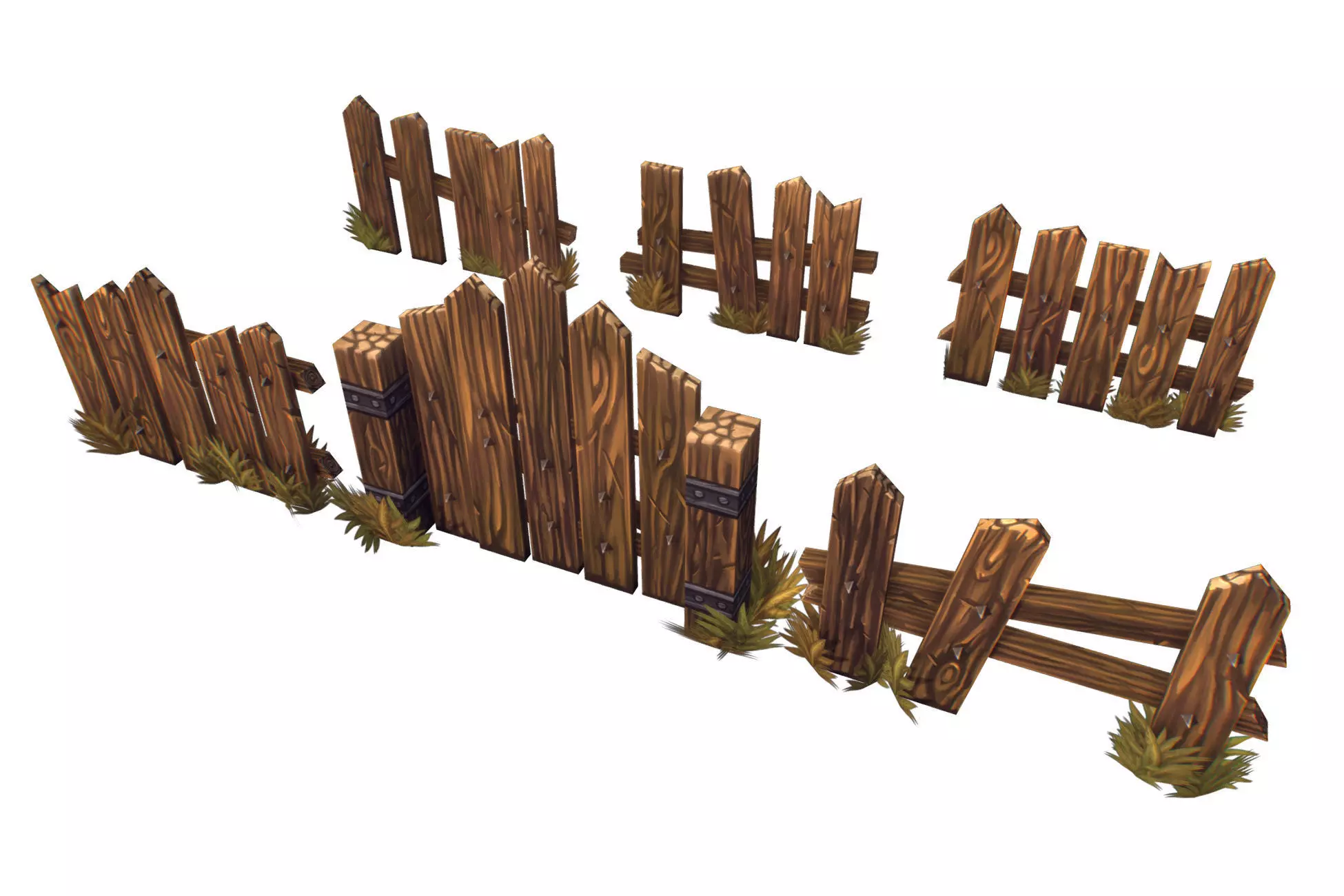 Wooden Fence Set 03 - Low Poly Hand Painted Low-poly 3D model