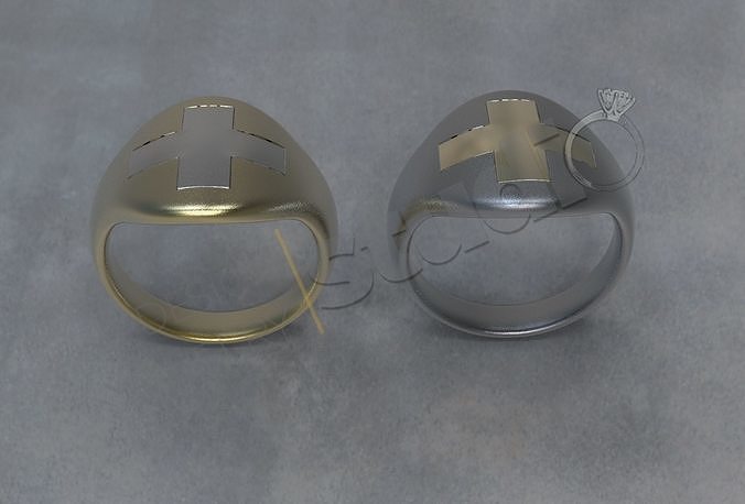 Gavello ring with cross on it split parts 3d model 3D print model