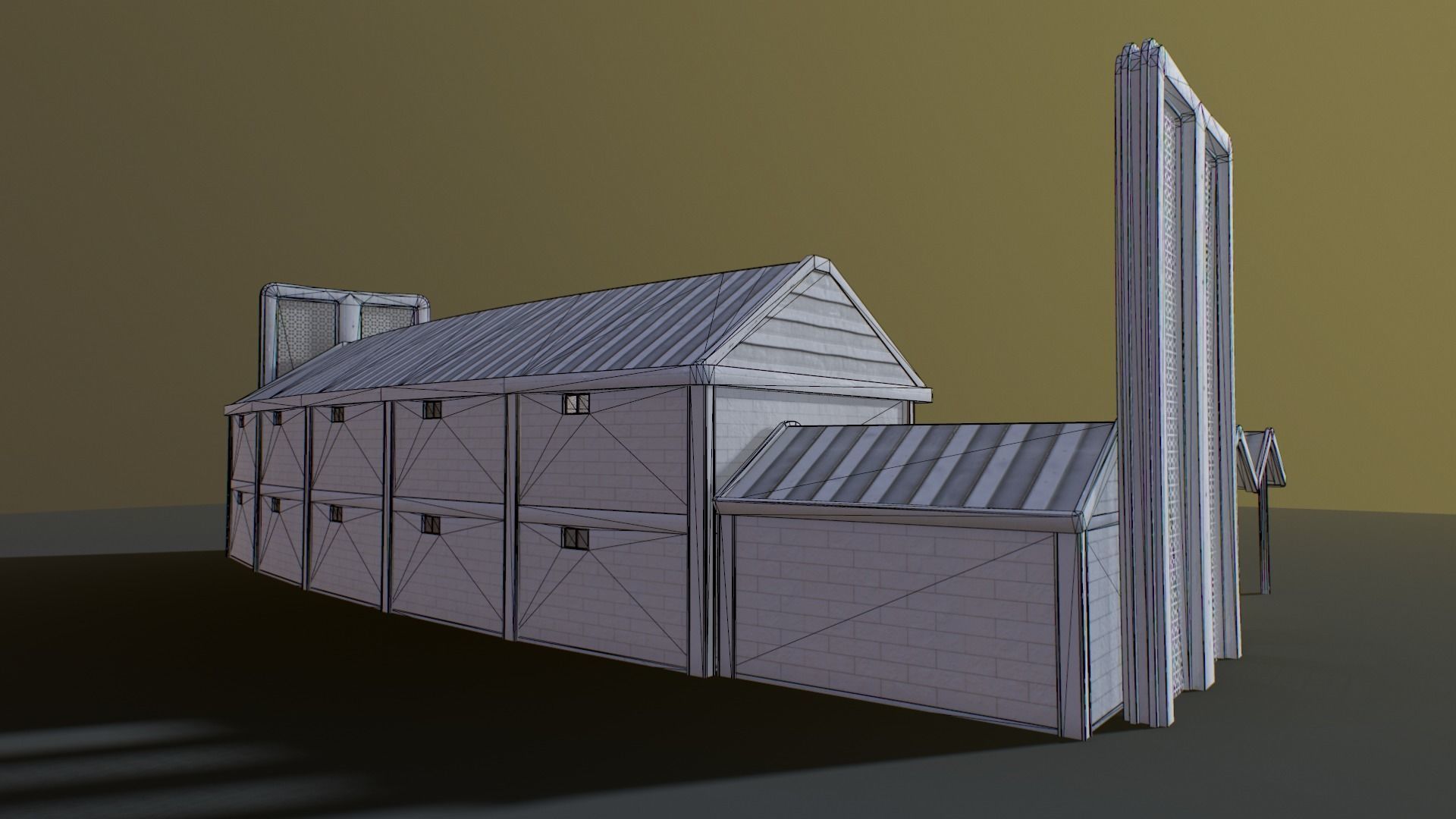 Motel wooden house with roof Low-poly 3D model_7