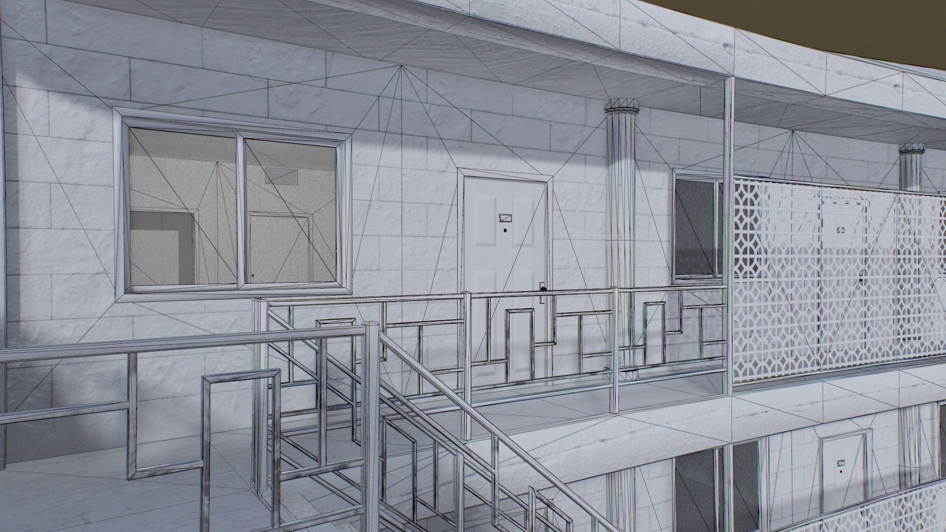 Motel wooden house with roof Low-poly 3D model_19