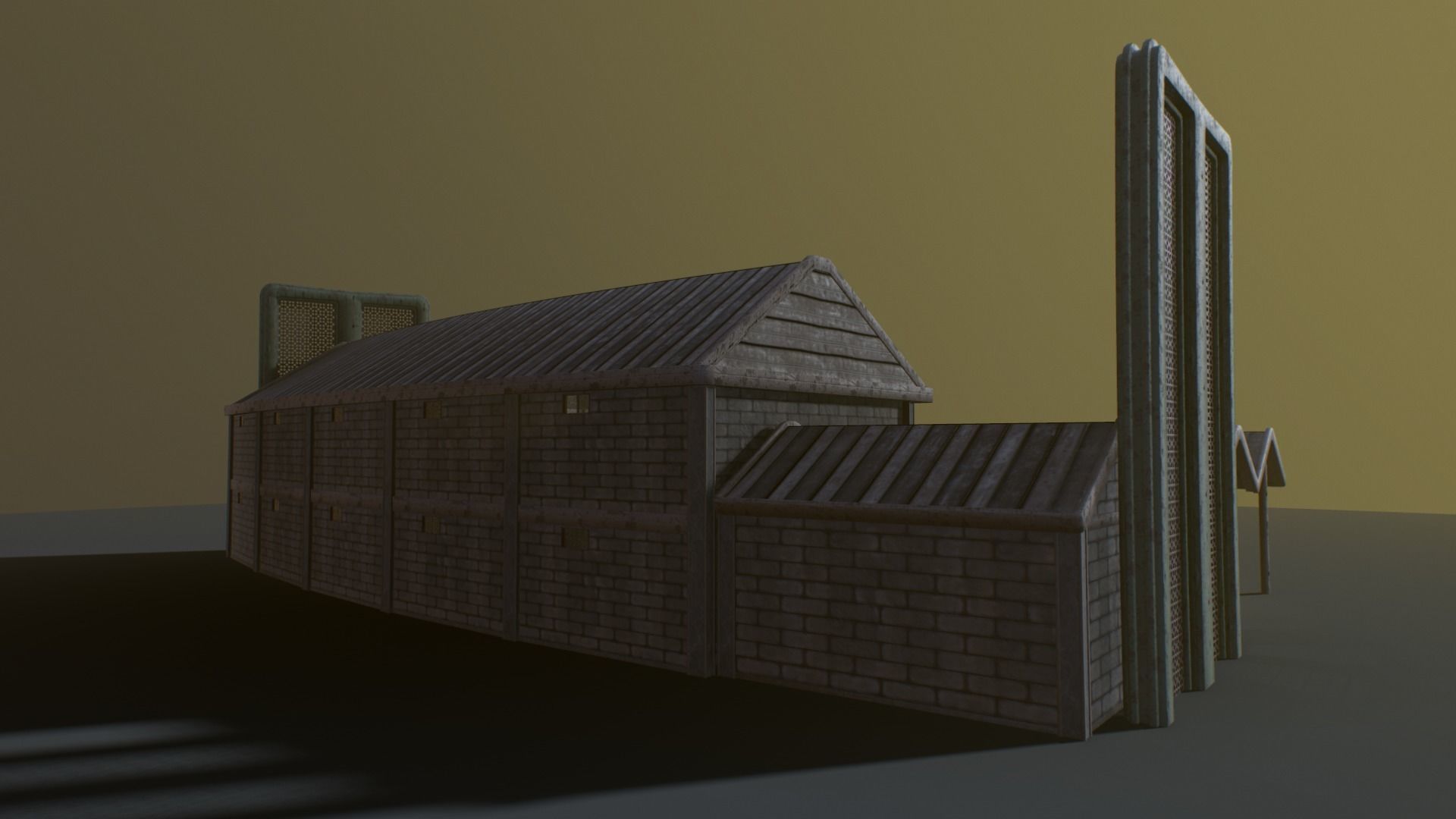 Motel wooden house with roof Low-poly 3D model_6