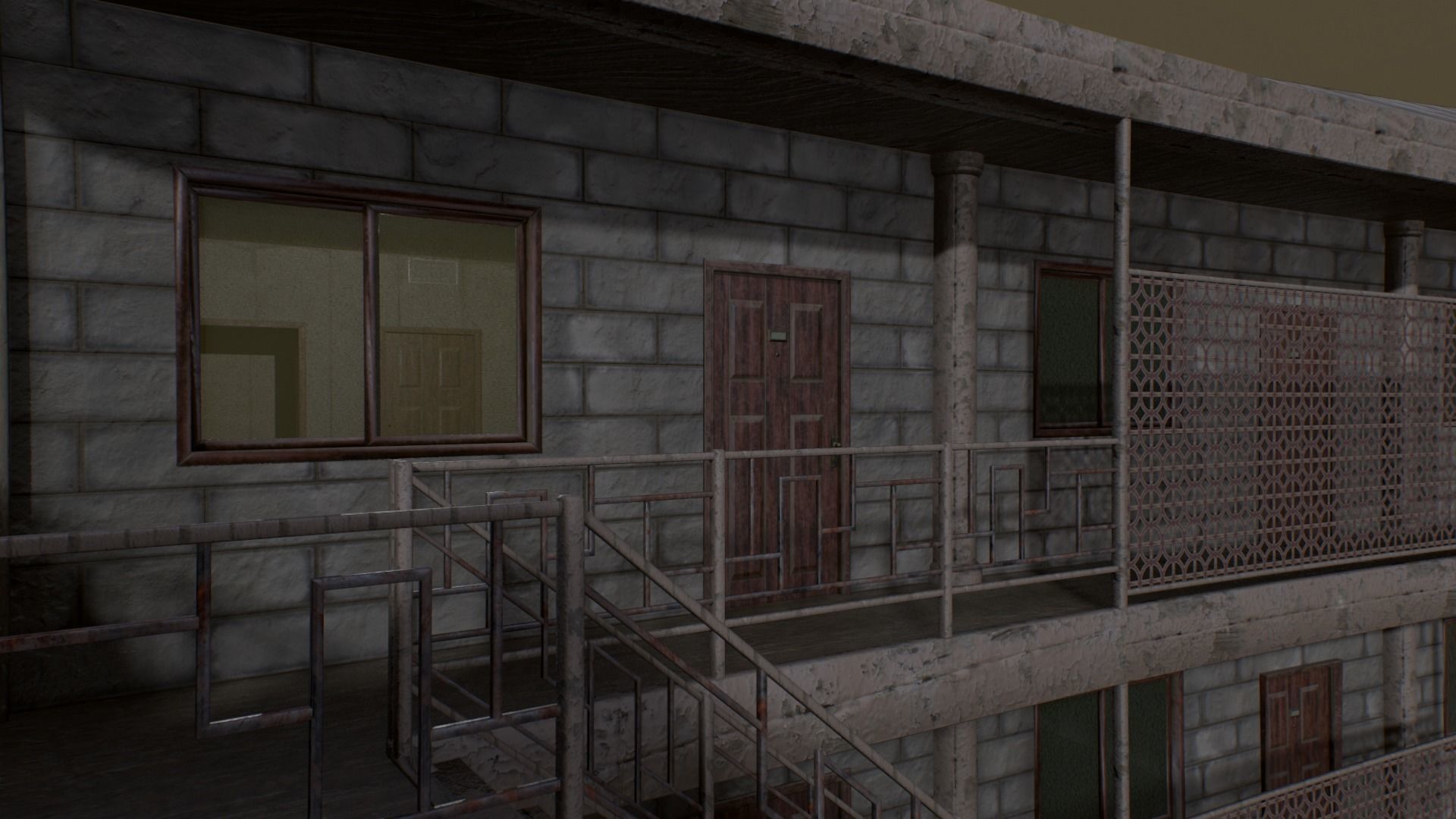 Motel wooden house with roof Low-poly 3D model_18