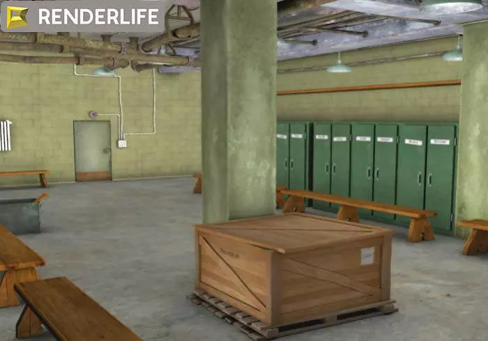 Vintage Locker room interior 3D model_0