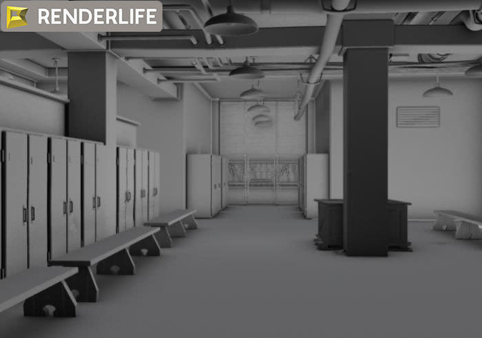 Vintage Locker room interior 3D model_4