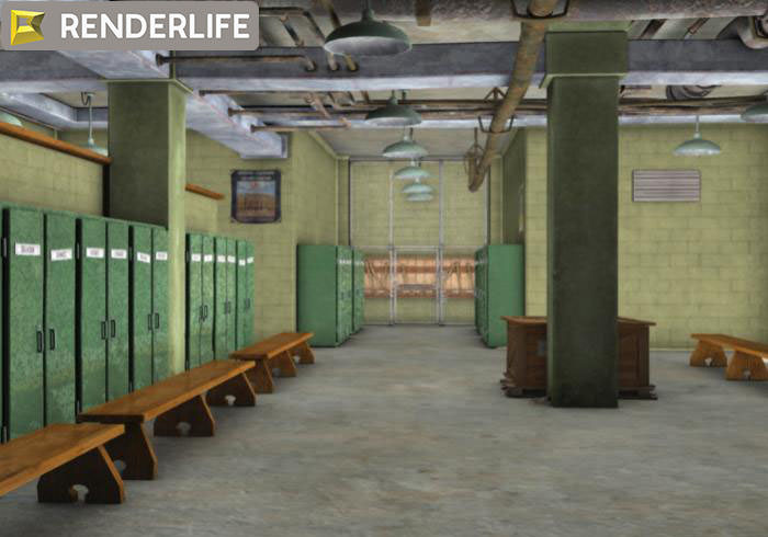 Vintage Locker room interior 3D model_2