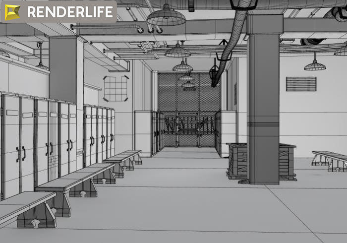 Vintage Locker room interior 3D model_3