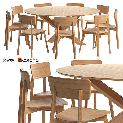 Oak Casale dining chair with Mikado round table  3D model