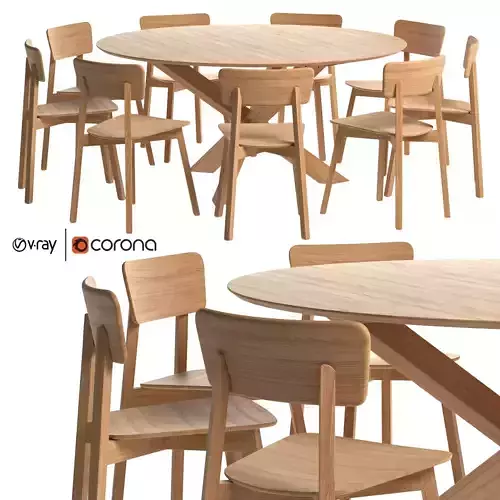 Oak Casale dining chair with Mikado round table 