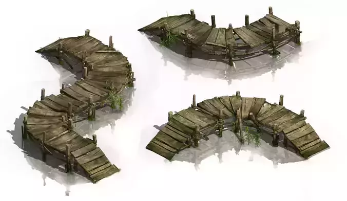 Lake - wooden bridge 3D model
