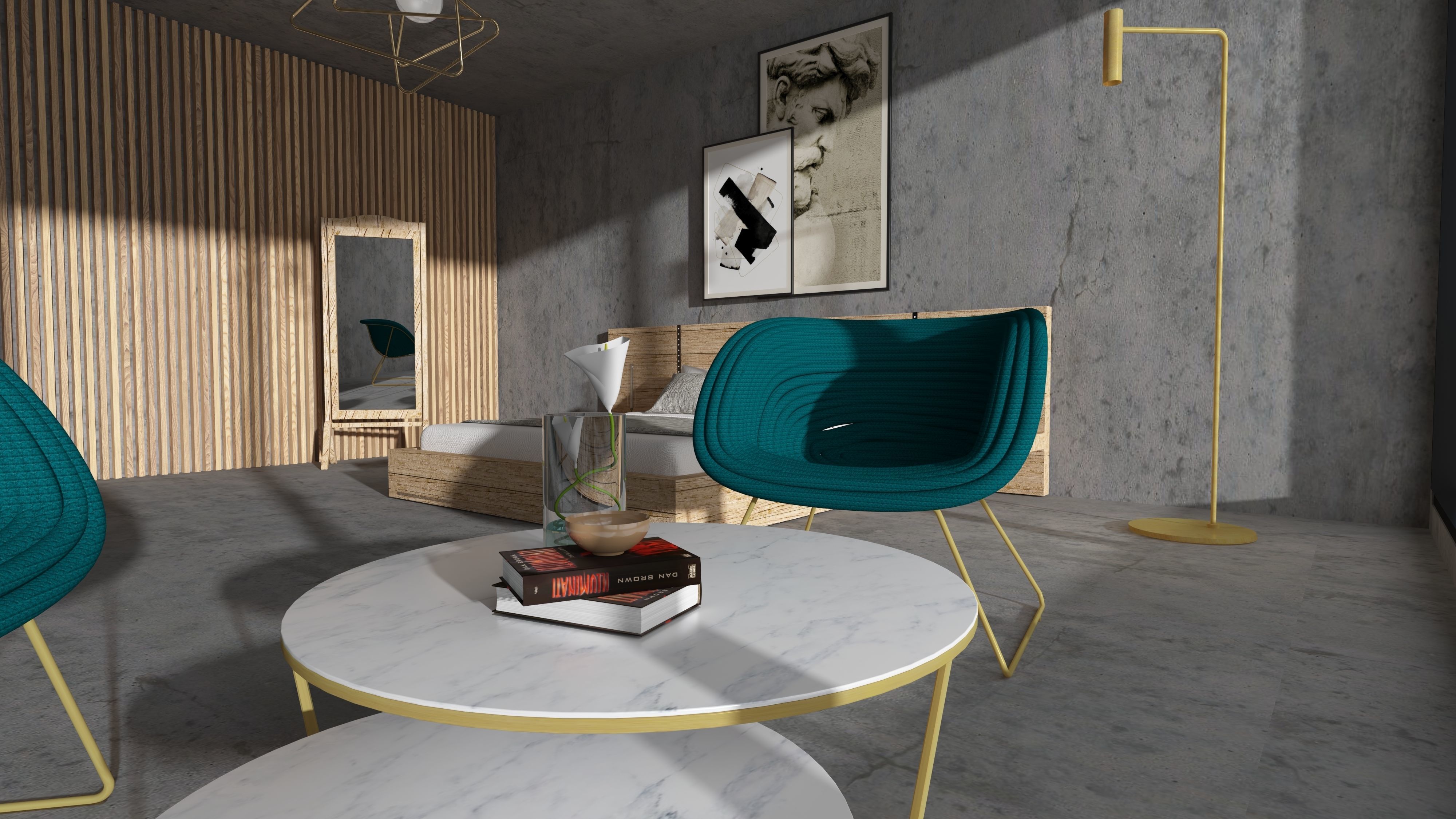 BEDROOM 3D MODEL modern with snowy mountains 3D model_3