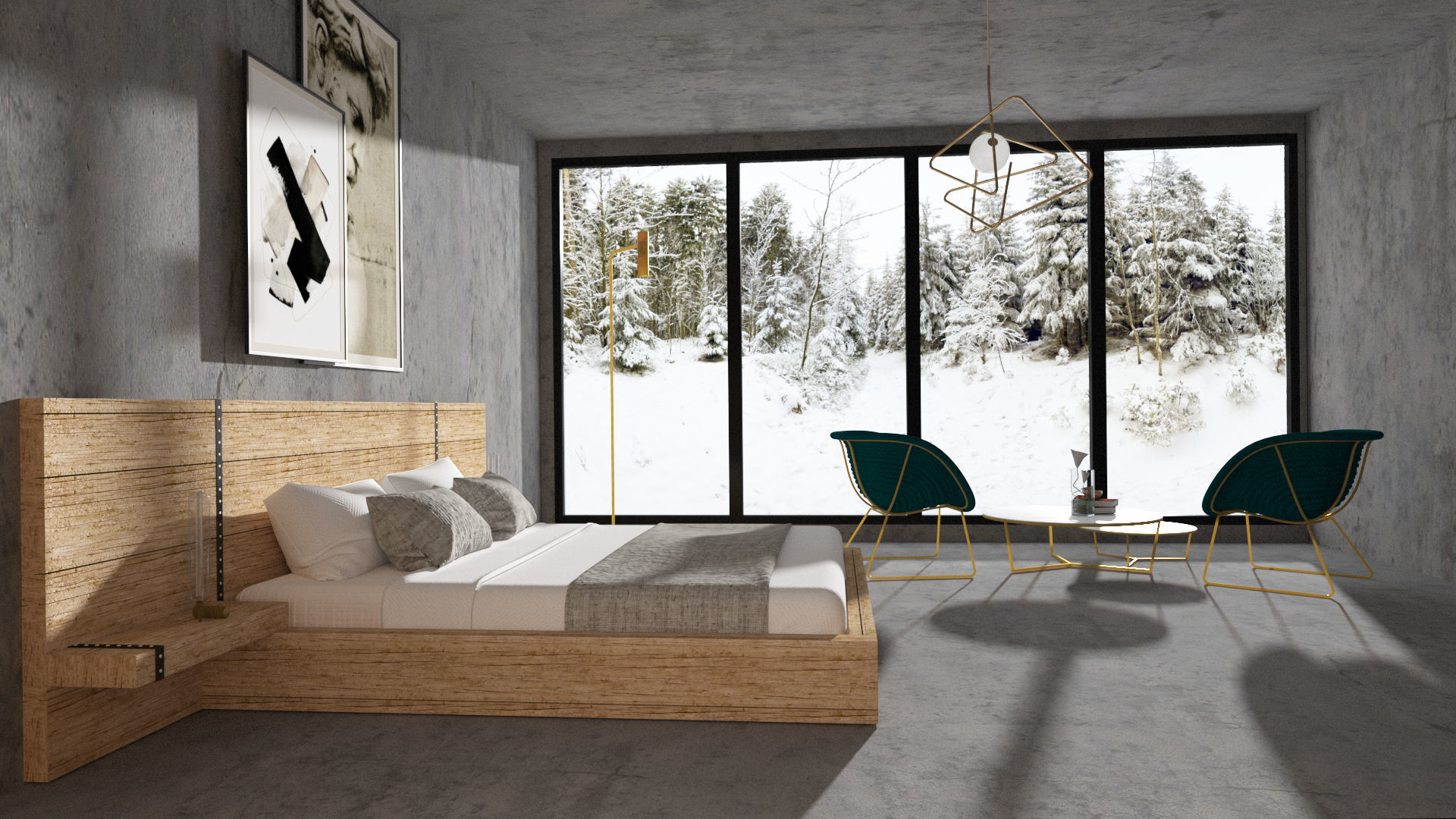 BEDROOM 3D MODEL modern with snowy mountains 3D model_1