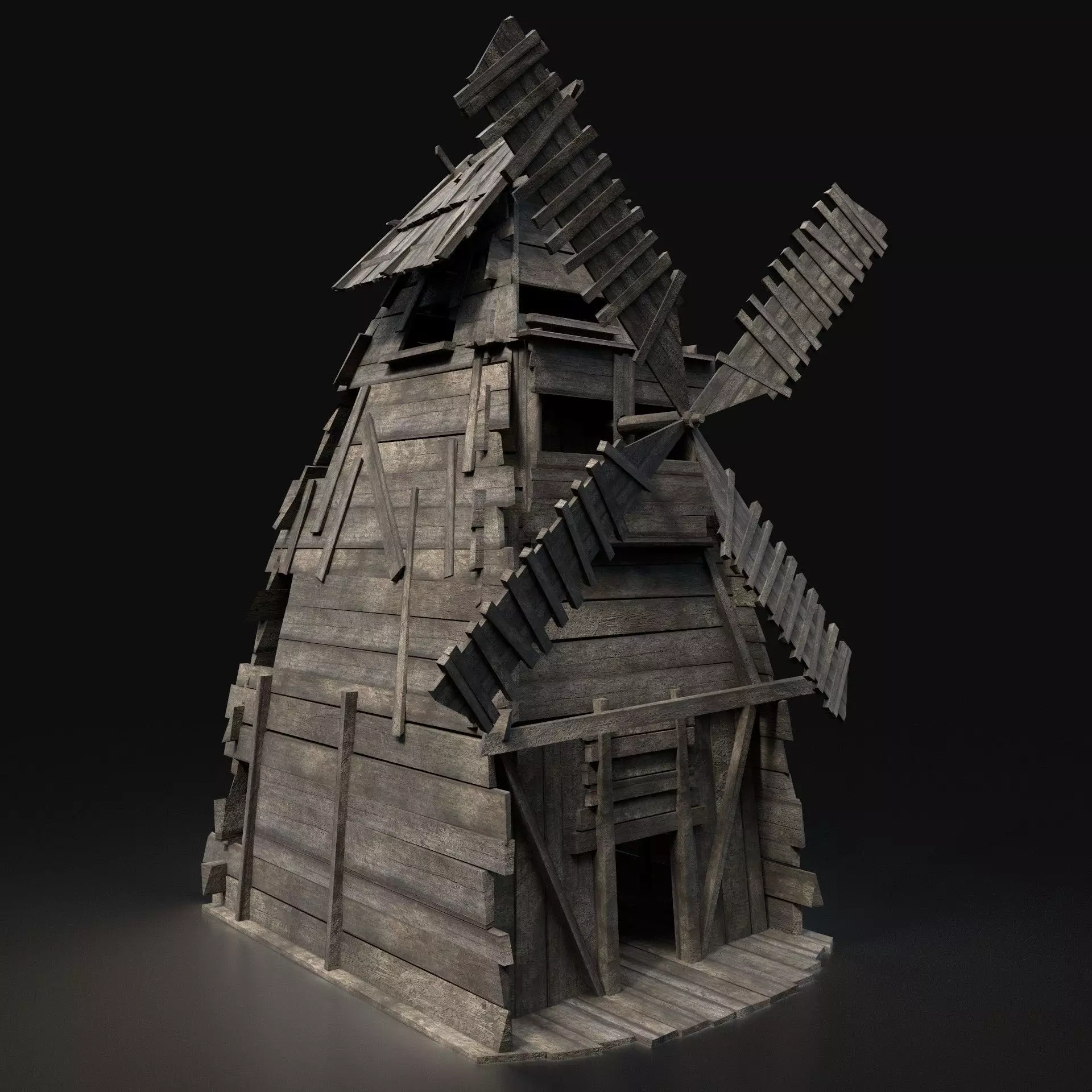 Next Gen AAA Viking Wooden Enterable Fantasy Windmill Free low-poly 3D model