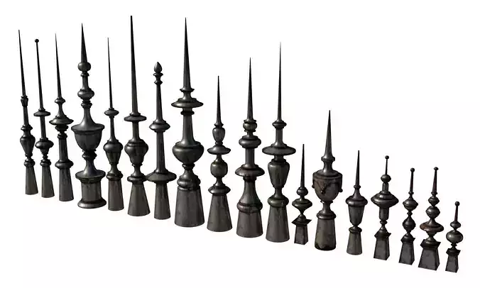 Architectural Metal Finials 18 pieces 3D Model Collection