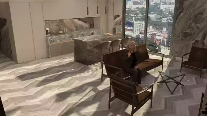 Modern Kitchen and Livingroom with decorative details 3D Model