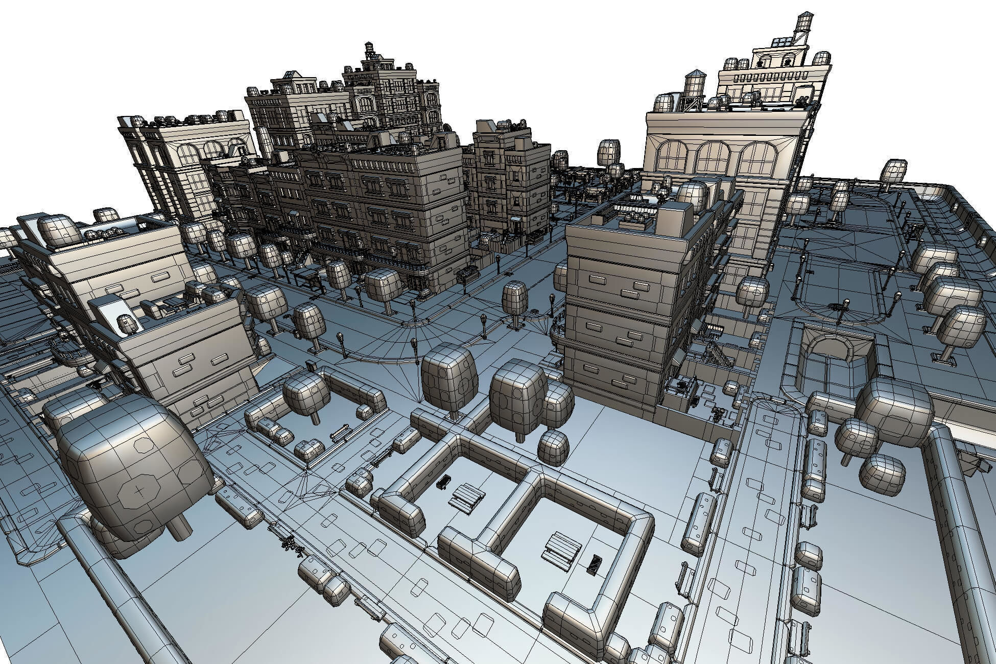 City Set - Proto Series Low-poly 3D model_4