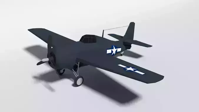 Low Poly Cartoon Grumman FM-2 Wildcat WWII Airplane