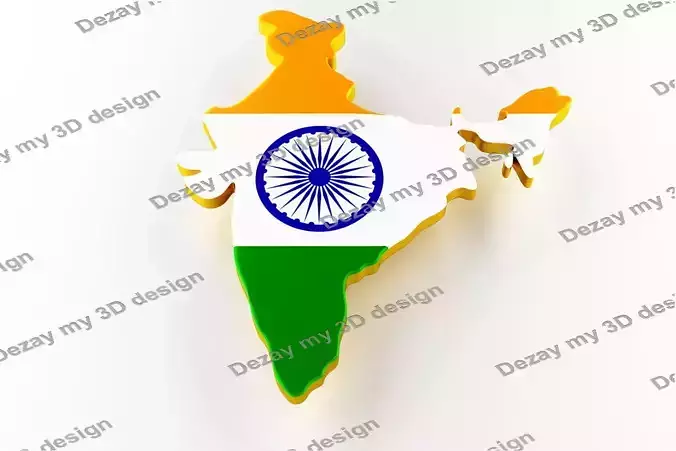 Map of India land border with flag