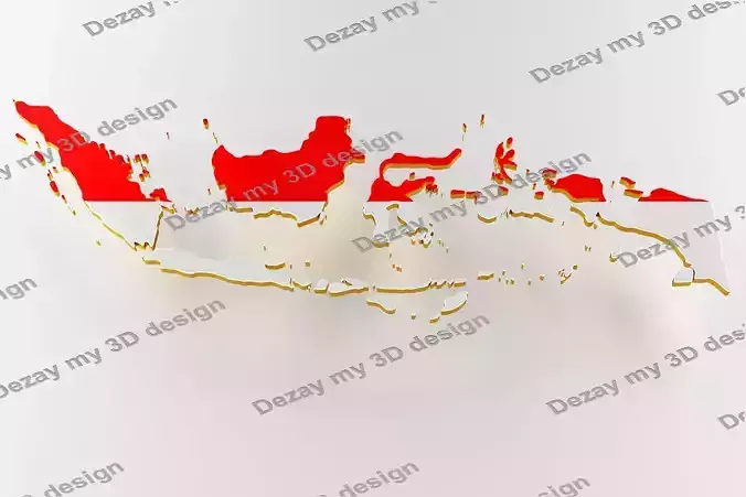Map of Indonesia land border with flag